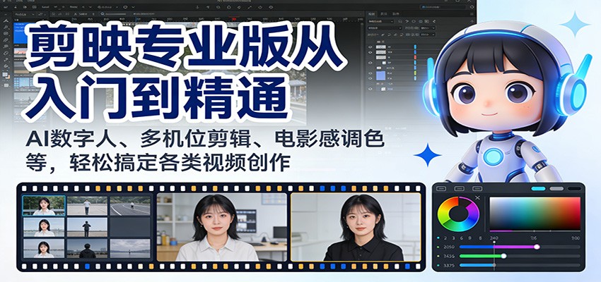 剪映专业版从入门到精通：AI数字人、多机位剪辑、电影感调色等，轻松搞定各类视频创作-米创网