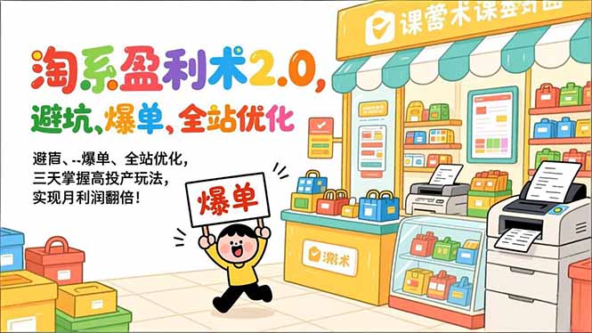 淘系盈利术2.0，避坑、爆单、全站优化，三天掌握高投产玩法，实现月利润翻倍！-米创网