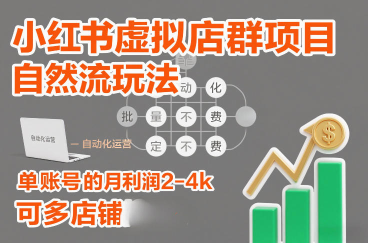 小红书虚拟店群项目，自然流玩法，批量自动化，稳定不费号，单账号的月利润2-4k，可多店矩阵-米创网