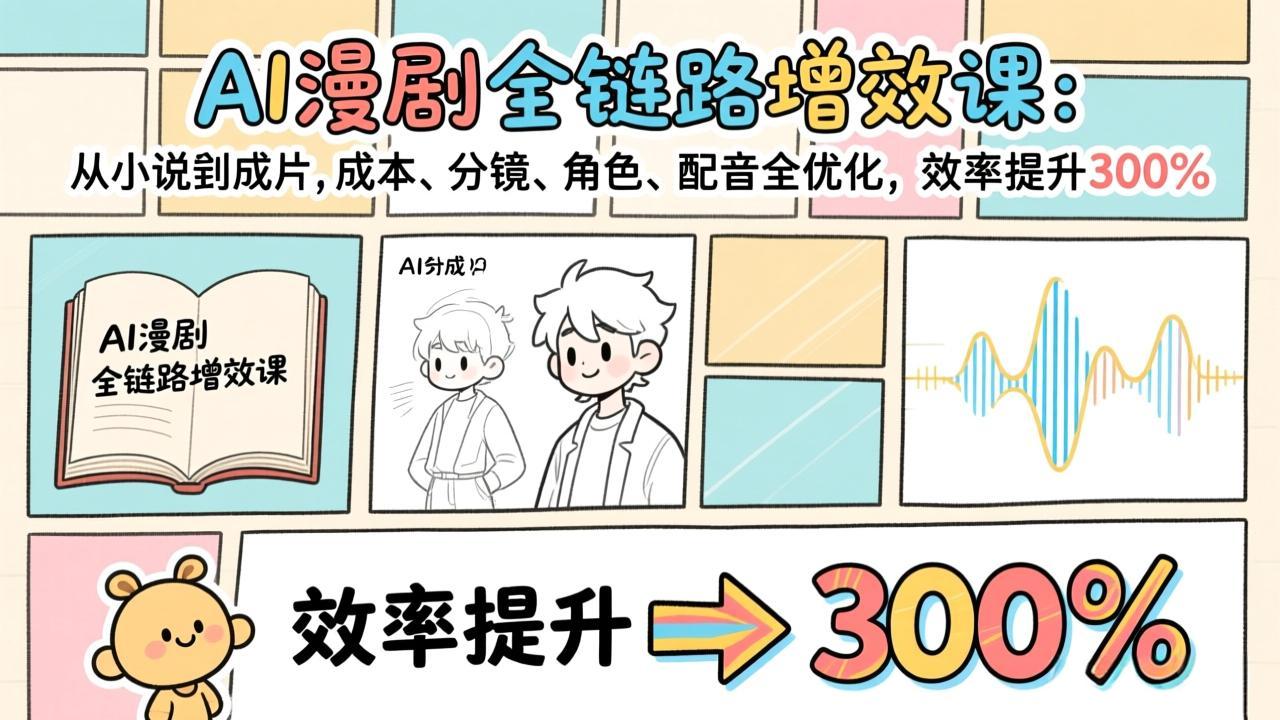 AI漫剧全链路增效课：从小说到成片，成本、分镜、角色、配音全优化，效率提升300%-米创网