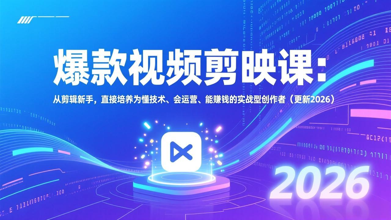 爆款视频剪映课：从剪辑新手，直接培养为懂技术、会运营、能赚钱的实战型创作者(更新2026-米创网