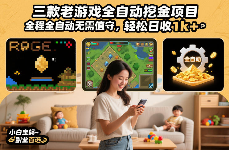 三款老游戏全自动挖金项目，全程全自动无需值守，轻松日收1k+，小白宝妈副业首选【揭秘】-米创网