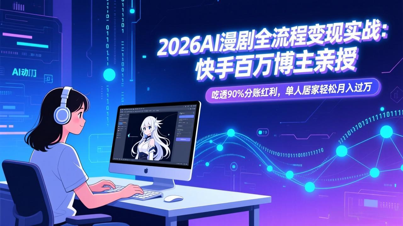 2026AI漫剧全流程变现实战：快手百万博主亲授，吃透90%分账红利，单人居家轻松月入过万-米创网