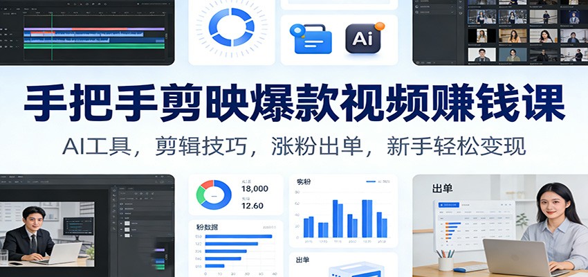 手把手剪映爆款视频赚钱课：AI工具，剪辑技巧，涨粉出单，新手轻松变现-米创网