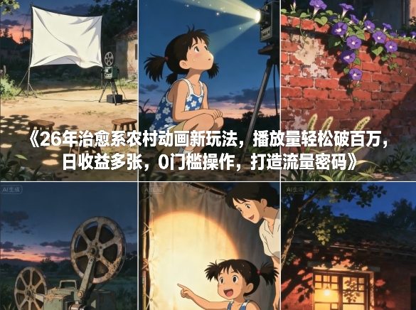 26年治愈系农村动画新玩法，播放量轻松破百万，日收益多张，0门槛操作，打造流量密码-米创网
