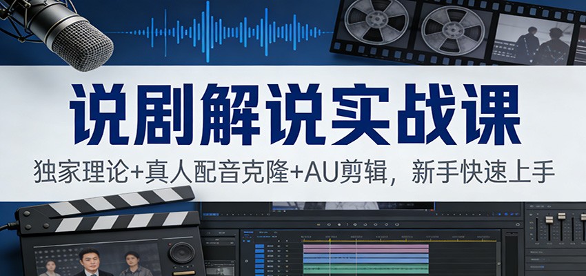 说剧解说实战课：独家理论+真人配音克隆+AU剪辑，新手快速上手-米创网