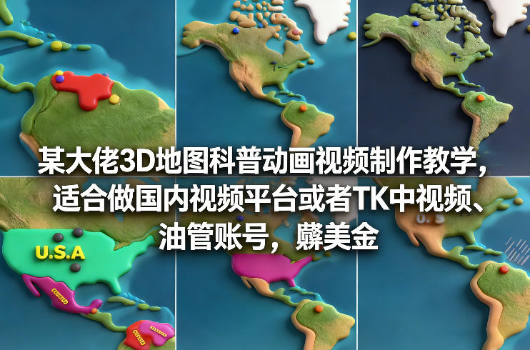 某大佬3D地图科普动画视频制作教学，适合做国内视频平台或者TK中视频、油管账号，賺美金-米创网