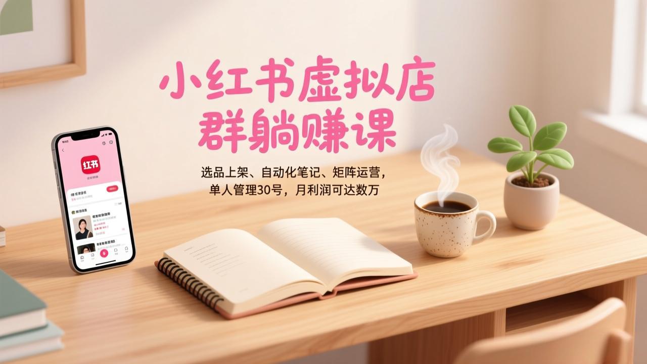 小红书虚拟店群躺赚课，选品上架、自动化笔记、矩阵运营，单人管理30号，月利润可达数万-米创网