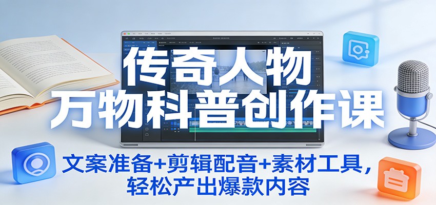 传奇人物万物科普创作课：文案准备+剪辑配音+素材工具，轻松产出爆款内容-米创网