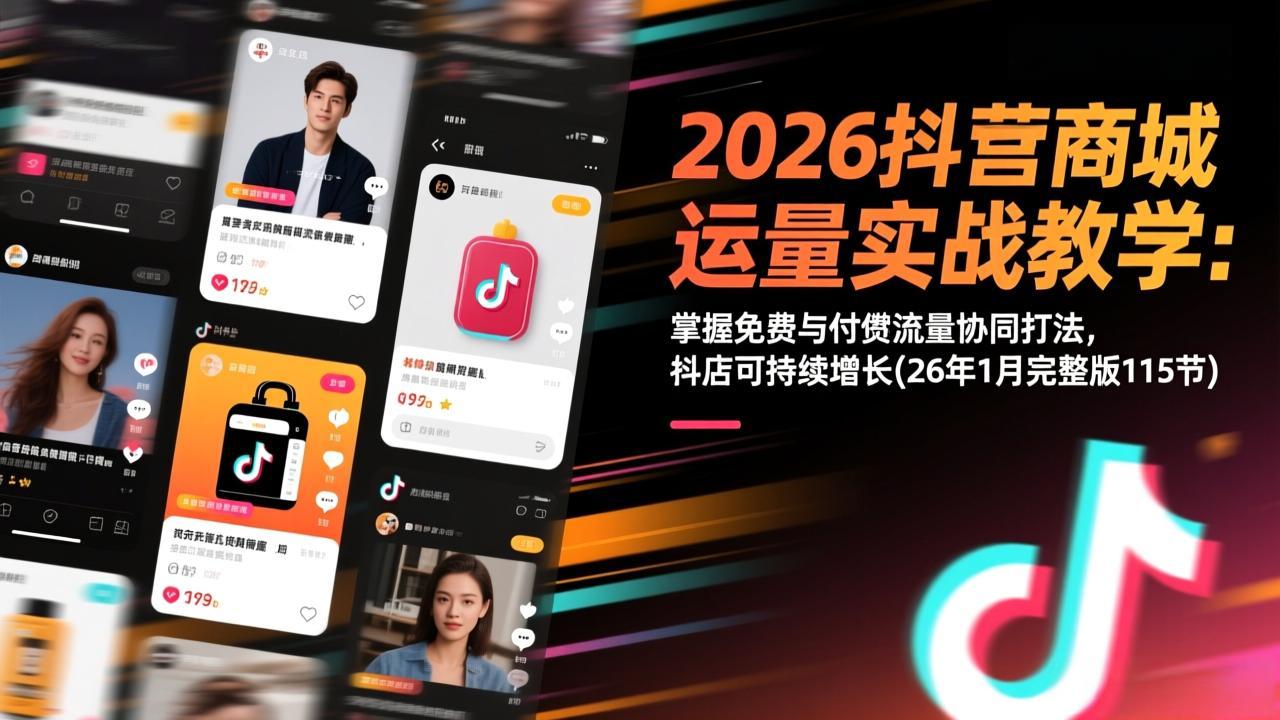 2026抖音商城运营实战教学：掌握免费与付费流量协同打法，抖店可持续增长(26年1月完整版115节-米创网