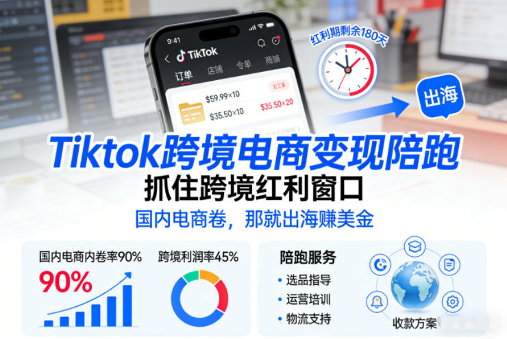 Tiktok跨境电商变现陪跑，抓住跨境红利窗口，国内电商卷，那就出海賺美金-米创网