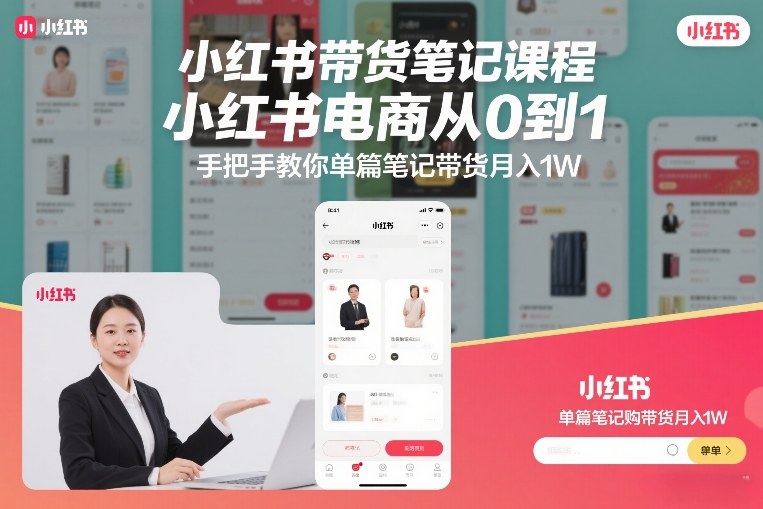 小红书带货笔记课程，小红书电商从0到1，手把手教你单篇笔记带货月入1W-米创网