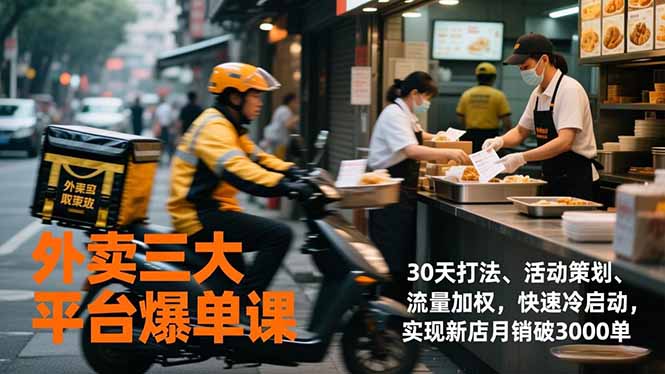 外卖三大平台爆单课，30天打法、活动策划、流量加权，快速冷启动，实现新店月销破3000单-米创网