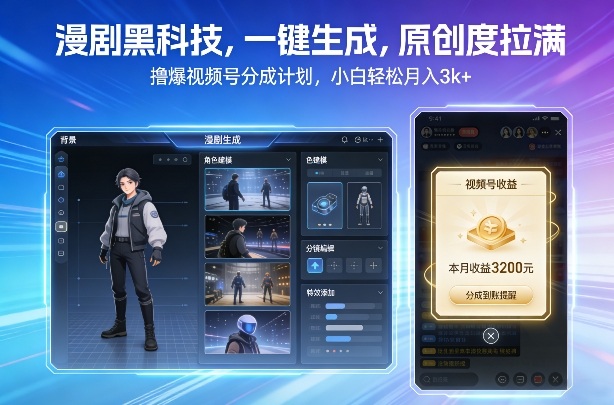 漫剧黑科技，一键生成，原创度拉满，撸爆视频号分成计划，小白轻松月入3k+-米创网