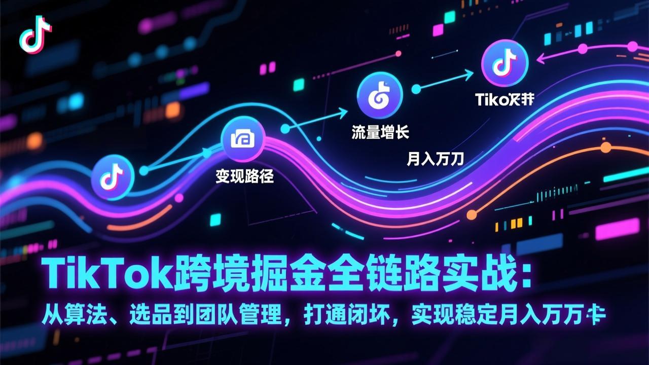 TikTok跨境掘金全链路实战：从算法、选品到团队管理，打通闭环，实现稳定月入万刀-米创网
