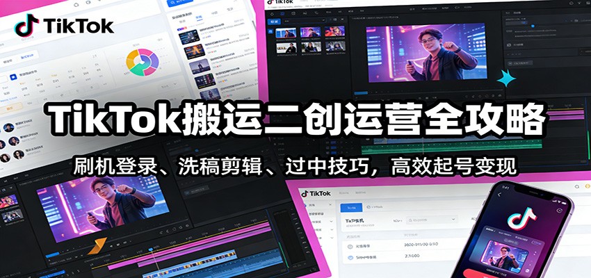 TikTok搬运二创运营全攻略：刷机登录、洗稿剪辑 、过中技巧，高效起号变现-米创网