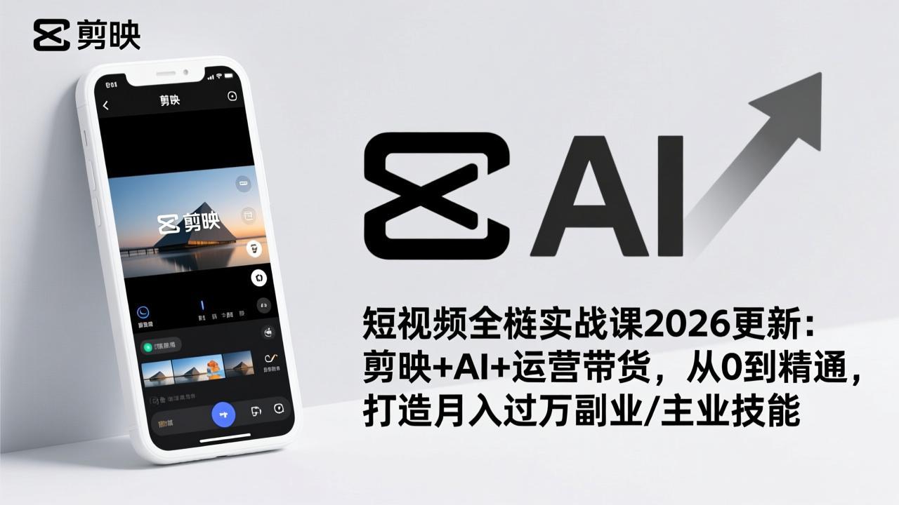 短视频全栈实战课2026更新：剪映+AI+运营带货，从0到精通，打造月入过万副业/主业技能-米创网