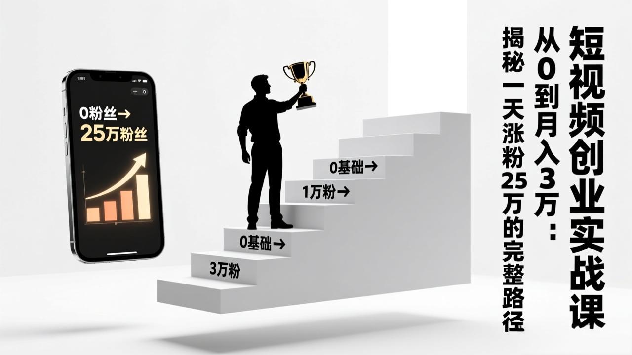 短视频创业实战课：从0到月入3万：揭秘一天涨粉25万的完整路径-米创网