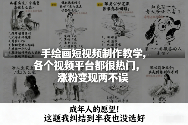 手绘画短视频制作教学，各个视频平台都很热门，涨粉变现两不误-米创网
