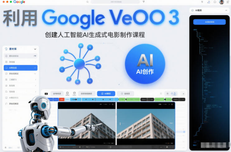 利l用Google Veo 3创建人工智能AI生成式电影制作课程，使用人工智能的力量创建令人惊叹的视频-米创网