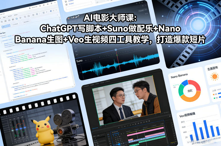 AI电影大师课：ChatGPT写脚本+Suno做配乐+Nano Banana生图+Veo生视频，打造爆款短片-米创网