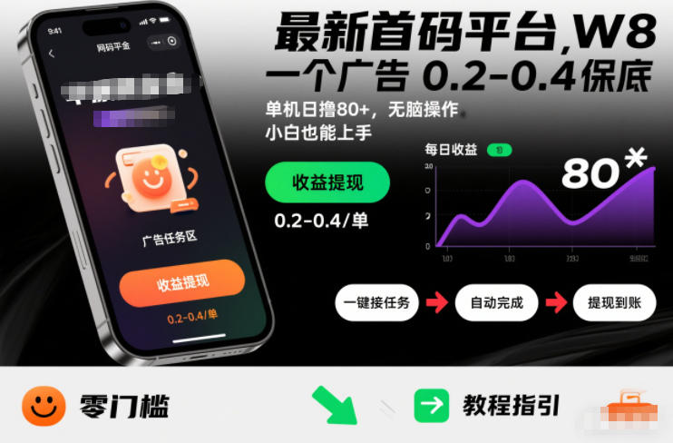 最新首码平台，一个广告 0.2-0.4 保底，单机日撸80+，可矩阵无脑操作，小白也能上手【揭秘】-米创网