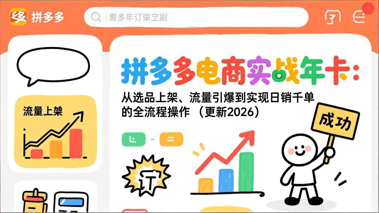 拼多多电商实战年卡：从选品上架、流量引爆到实现日销千单的全流程操作(更新2026-米创网