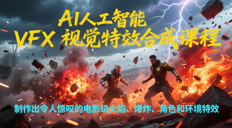 AI人工智能VFX视觉特效合成课程，制作出令人惊叹的电影级火焰、爆炸、角色和环境特效-米创网