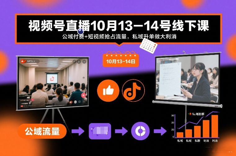 视频号直播10月13-14号线下课，公域付费+短视频抢占流量，私域升单做大利消-米创网