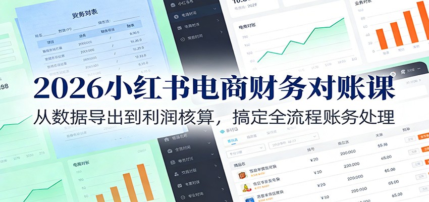 2026小红书电商财务对账课：从数据导出到利润核算，搞定全流程账务处理-米创网
