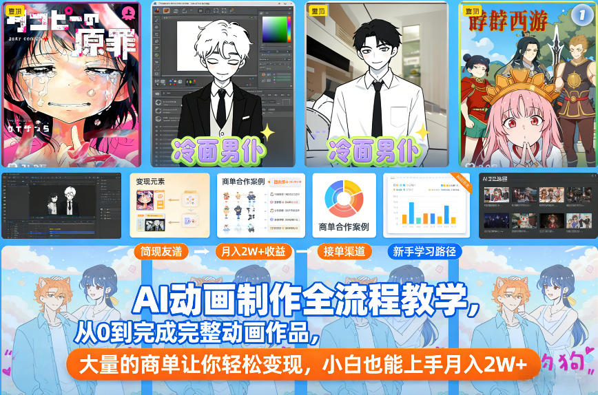 AI动画制作全流程教学，从0到完成完整动画作品，大量的商单让你轻松变现，小白也能上手月入2W+-米创网