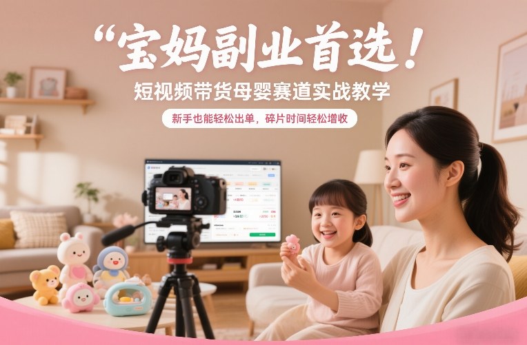 宝妈副业首选！短视频带货母婴赛道实战教学，新手也能轻松出单，碎片时间轻松增收-米创网