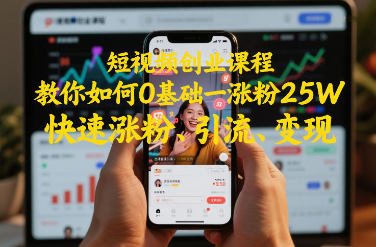 短视频创业课程，教你如何0基础一天涨粉25W，快速涨粉、引流、变现-米创网