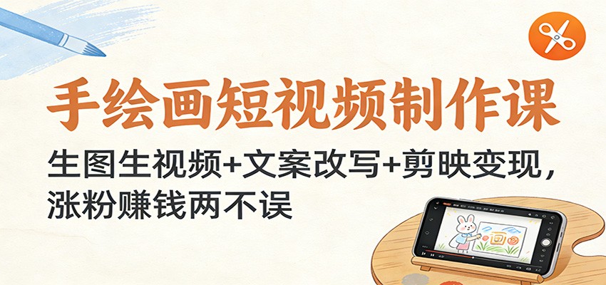 手绘画短视频制作课：生图生视频+文案改写+剪映变现，涨粉赚钱两不误-米创网