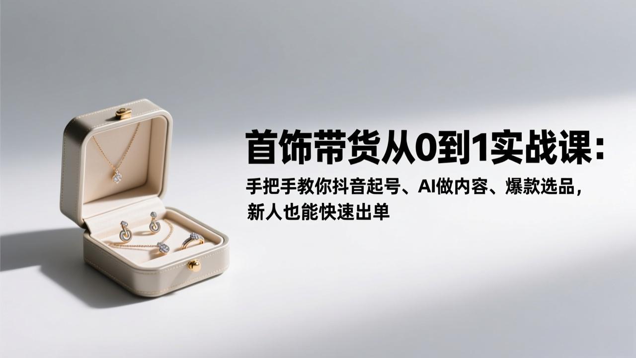 首饰带货从0到1实战课：手把手教你抖音起号、AI做内容、爆款选品，新人也能快速出单-米创网