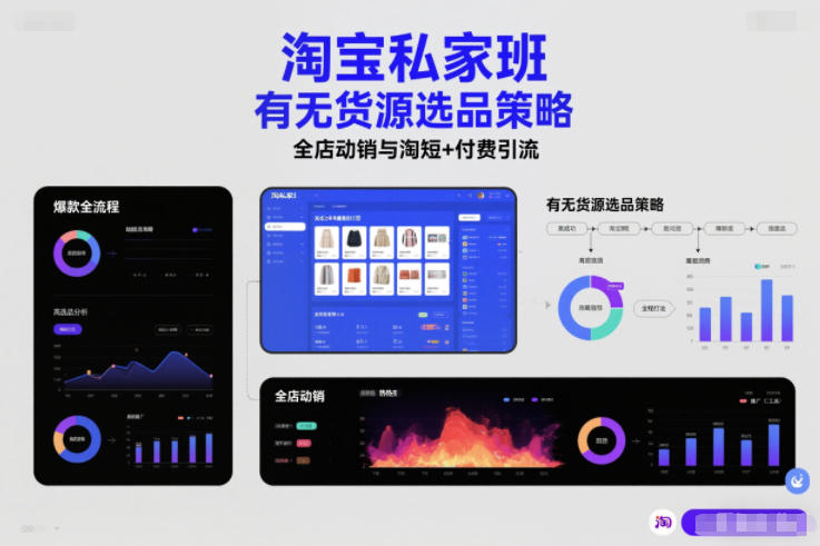 淘宝私家班，有无货源选品策略，高成功率爆款全流程打法，全店动销与淘短+付费引流(更新2026)-米创网