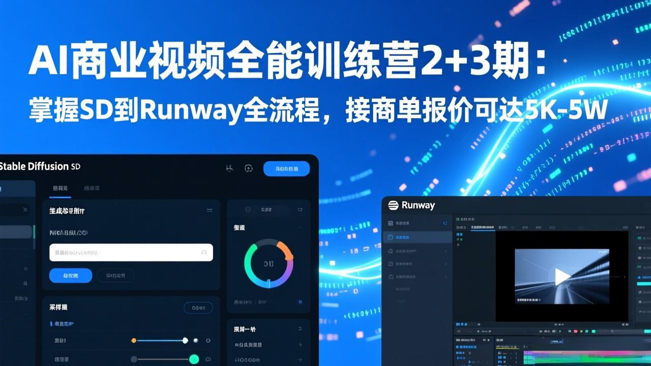 AI商业视频全能训练营2+3期：掌握SD到Runway全流程，接商单报价可达5K-5W-米创网