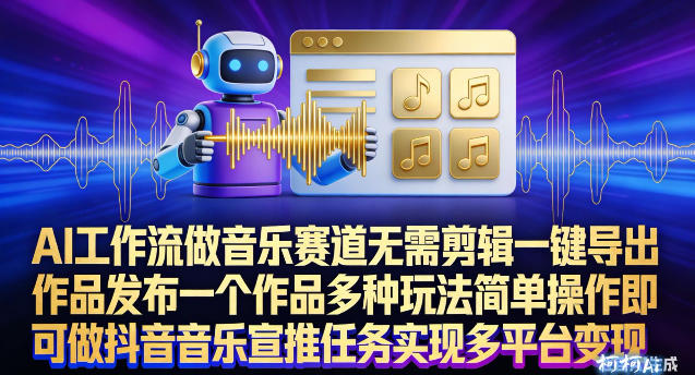 AI工作流做音乐赛道，无需剪辑，一键导出作品发布，一个作品多种玩法，简单操作即可做抖音音乐宣推任务-米创网