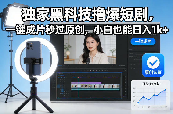 独家黑科技撸爆短剧，一键成片秒过原创，小白也能日入1k+【揭秘】-米创网