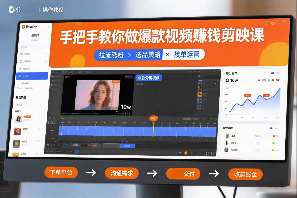 手把手教你做爆款视频赚钱剪映课，手把手教学拉流涨粉、选品策略和接单运营(更新2026)-米创网