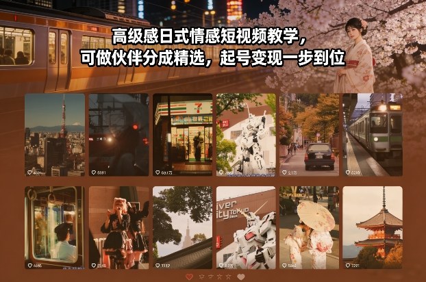 高级感日式情感短视频教学，可做伙伴分成精选，起号变现一步到位-米创网