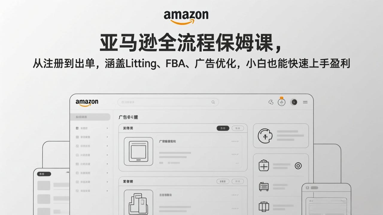 亚马逊全流程保姆课，从注册到出单，涵盖Listing、FBA、广告优化，小白也能快速上手盈利-米创网