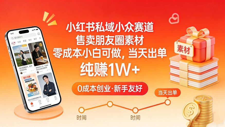 小红书私域小众赛道，售卖朋友圈素材，零成本小白可做，当天出单，月入1W+-米创网