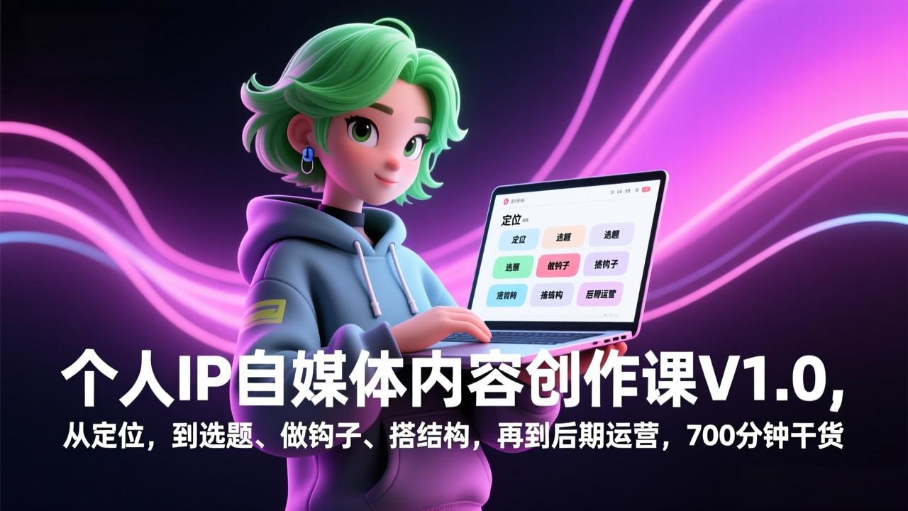 个人IP自媒体内容创作课V1.0，从定位，到选题、做钩子、搭结构，再到后期运营，700分钟干货-米创网
