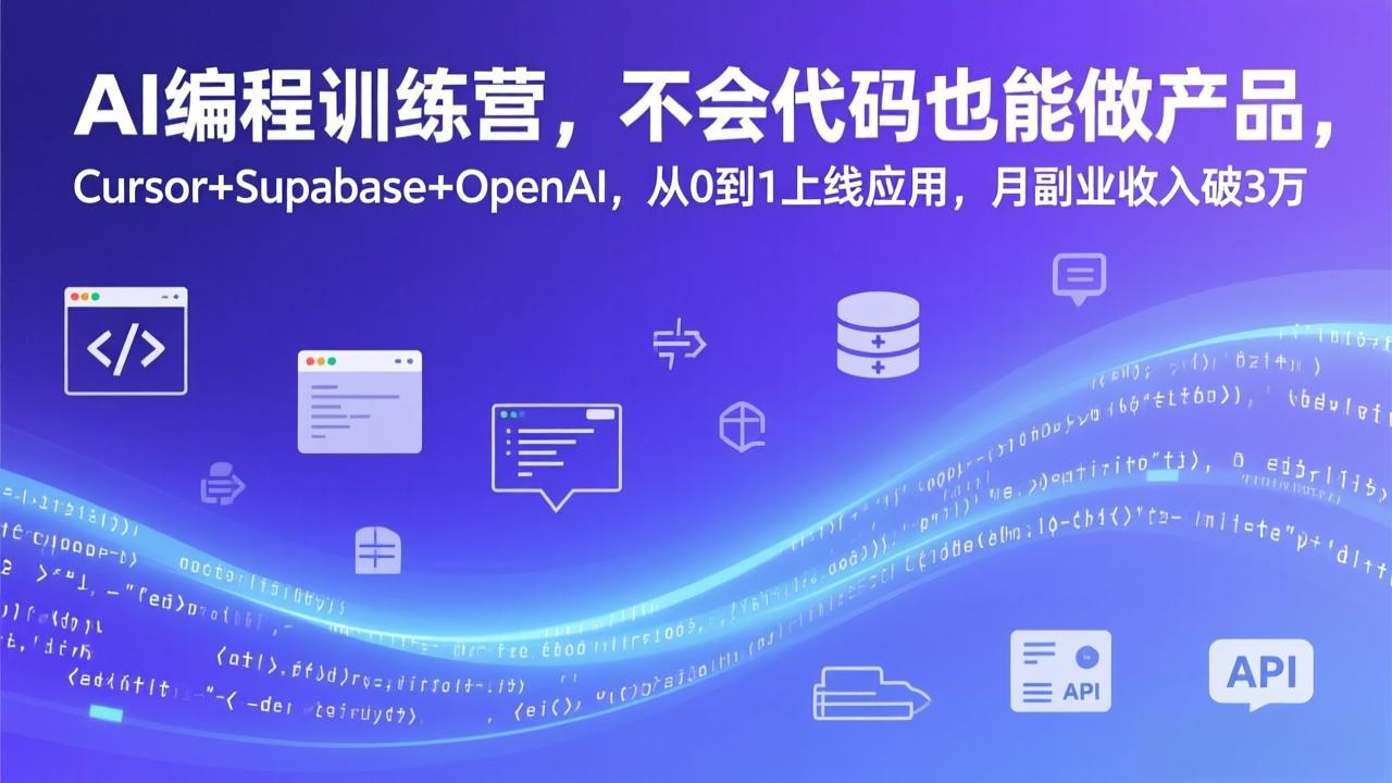 AI编程训练营，不会代码也能做产品，Cursor+Supabase+OpenAI，从0到1上线应用，月副业收入破3万-米创网