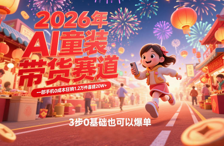 AI童装新春带货赛道，一部手机0成本狂销1.2万件喜提20W+，3步0基础也可以爆单-米创网