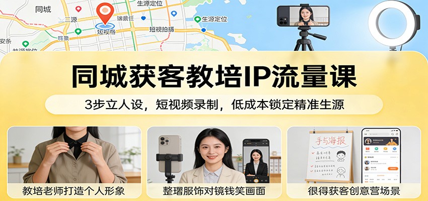 同城获客教培IP流量课：3步立人设，短视频录制，低成本锁定精准生源-米创网