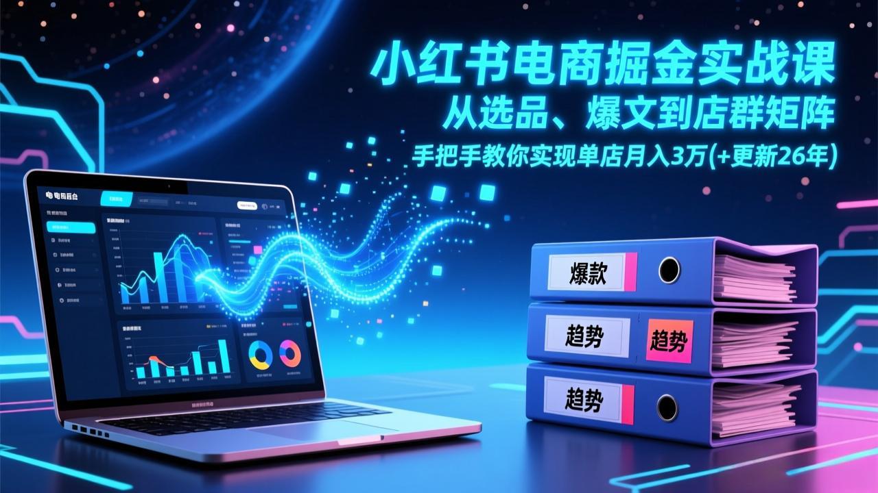 小红书电商掘金实战课，从选品、爆文到店群矩阵，手把手教你实现单店月入3万+(更新26年-米创网