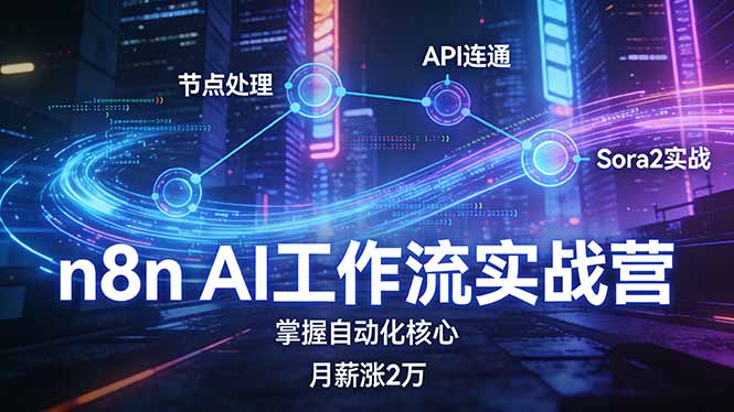 n8n AI工作流实战营，节点处理+API连通+Sora2实战，掌握自动化核心月薪涨2万-米创网