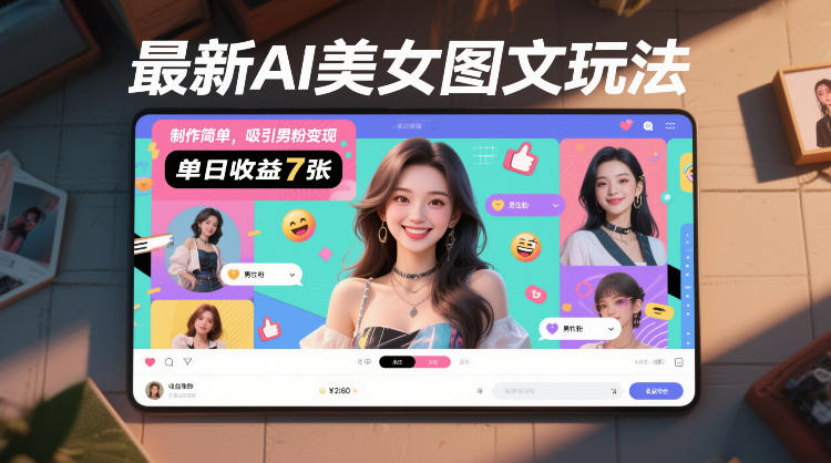 最新AI美女图文玩法，制作简单，吸引男粉变现，单天收益7张-米创网